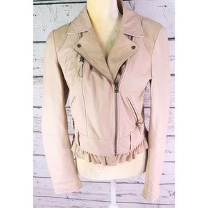 Anthro Elevenses Pink Leather Motorcycle Jacket